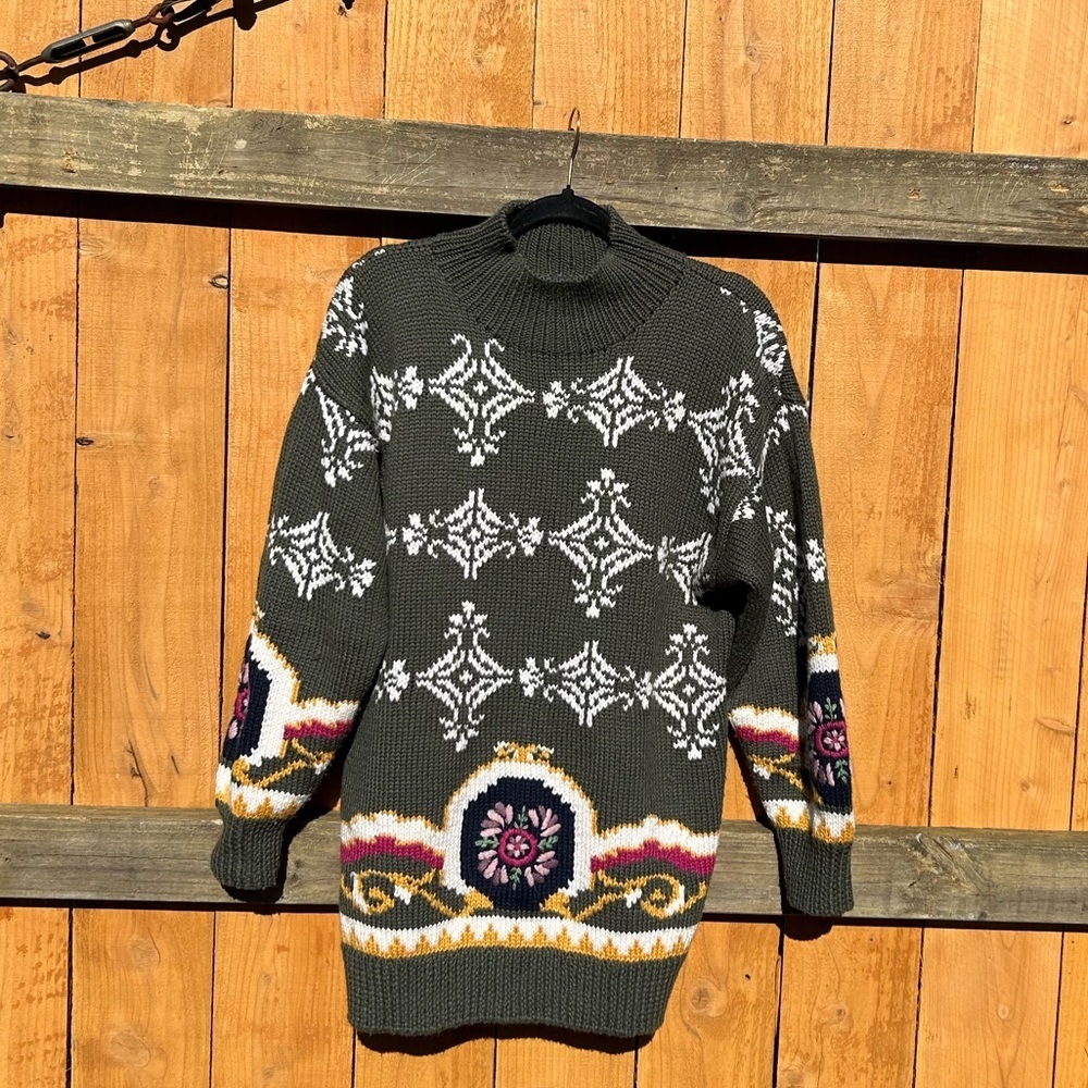 Vintage Floral Best‎ American Clothing  Sweater Sz small green 90s cottage cozy